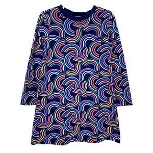 Hanna Andersson Girls 110 5 Long Sleeve T Shirt Dress Navy Blue Rainbow Print